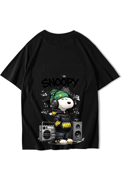 BRZ Collection Unisex Oversize Snoopy T-shirt Siyah