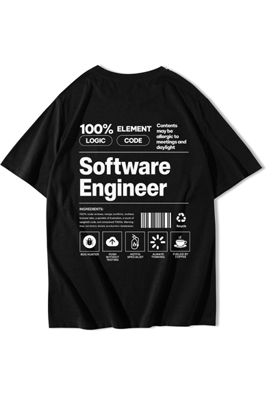 BRZ Collection Unisex Oversize Software Engineer T-shirt Siyah