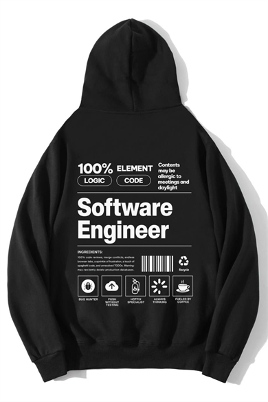 BRZ Collection Unisex Oversize Software Engineer Hoodie Siyah