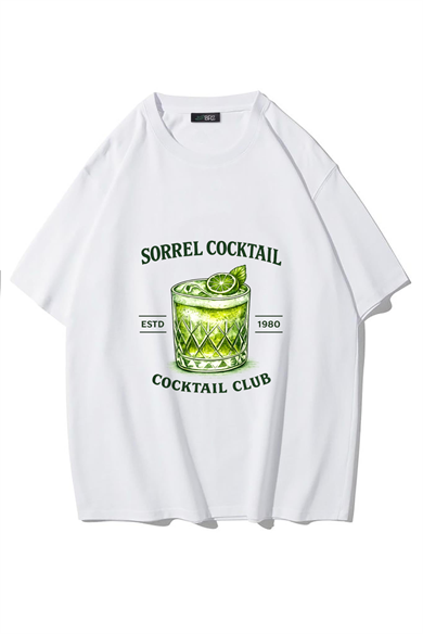 BRZ Collection Unisex Oversize Sorrel Cocktail T-shirt (BEYAZ)