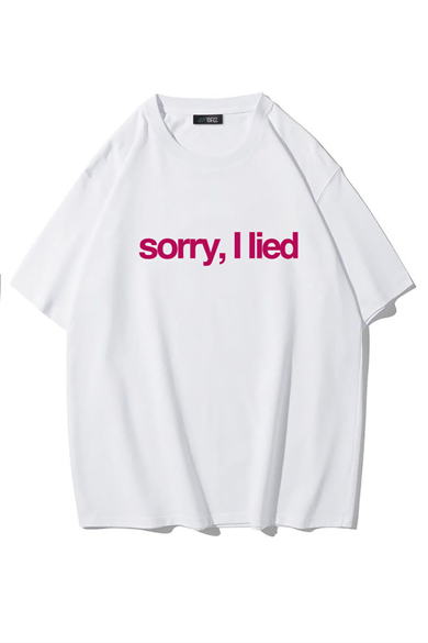 BRZ Collection Unisex Oversize Sorry, I Lied T-shirt (BEYAZ)