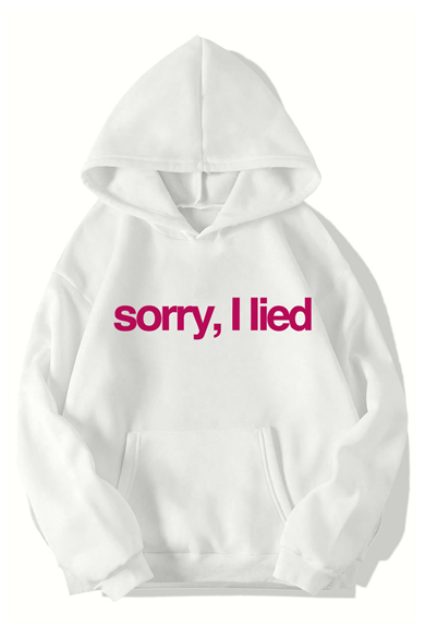 BRZ Collection Unisex Oversize Sorry, I Lied Hoodie (BEYAZ)