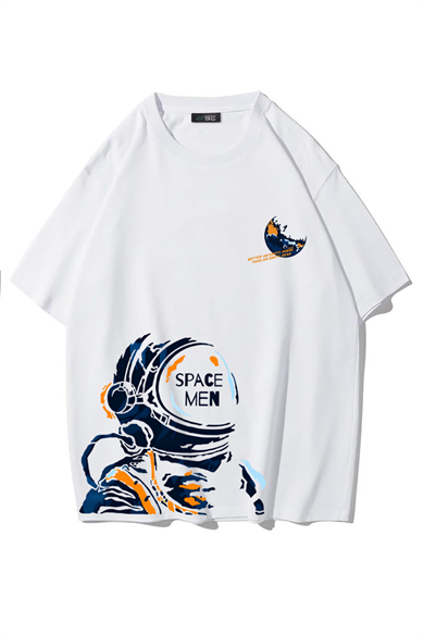 BRZ Collection Unisex Oversize Space Men T-shirt (BEYAZ)