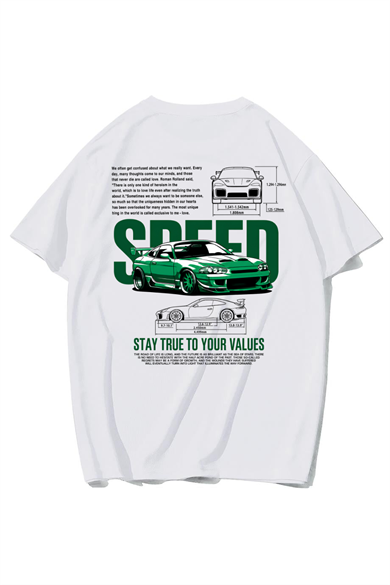 BRZ Collection Unisex Oversize Speed Green Car T-shirt (BEYAZ)