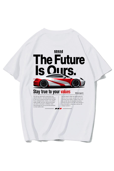 BRZ Collection Unisex Oversize Speed The Future Is Ours T-shirt (BEYAZ)