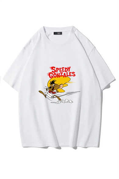 BRZ Collection Unisex Oversize Speedy Gonzales T-shirt (BEYAZ)