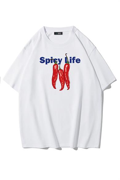 BRZ Collection Unisex Oversize Spicy Life T-shirt Beyaz