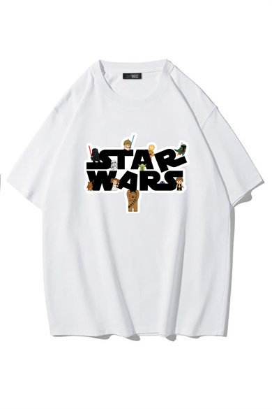BRZ Collection Unisex Oversize Star Wars T-Shirt (BEYAZ)