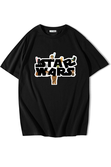 BRZ Collection Unisex Oversize Star Wars T-Shirt Siyah
