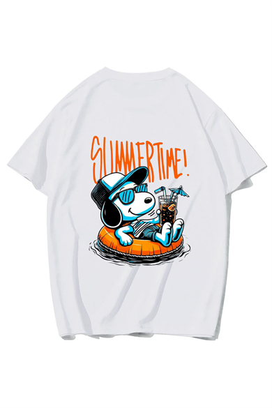 BRZ Collection Unisex Oversize Summertime Snoopy T-shirt (BEYAZ)