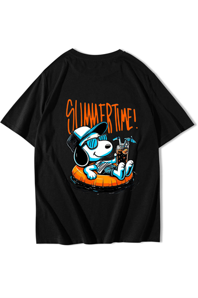 BRZ Collection Unisex Oversize Summertime Snoopy T-shirt Siyah