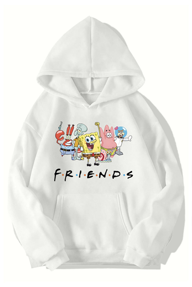 BRZ Collection Unisex Oversize Sunger Bob Friends Hoodie (BEYAZ)