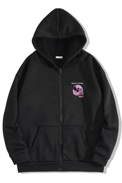 BRZ Collection Unisex Oversize Surface of the Moon Fermuarlı Hoodie