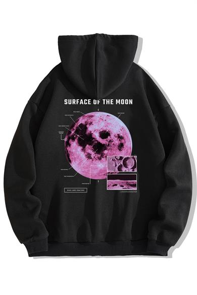 BRZ Collection Unisex Oversize Surface of the Moon Fermuarlı Hoodie