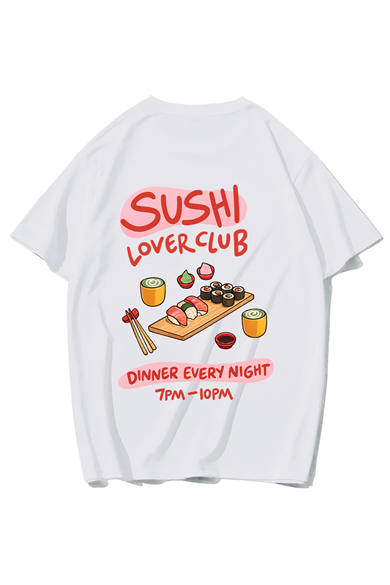 BRZ Collection Unisex Oversize Sushi Lover Club T-shirt (BEYAZ)