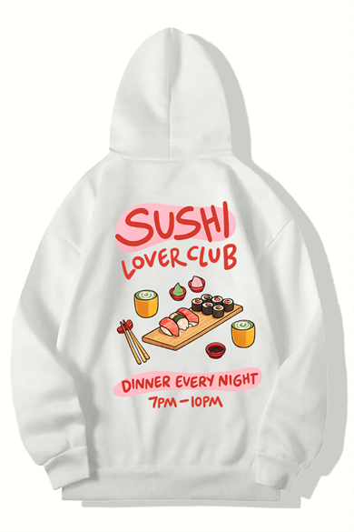 BRZ Collection Unisex Oversize Sushi Lover Club HOODIE (BEYAZ)