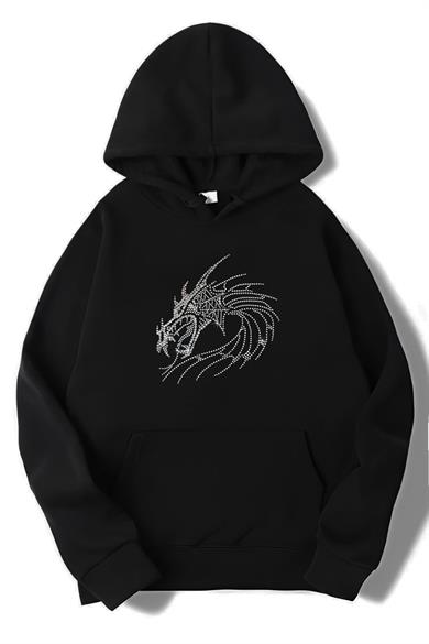 BRZ Collection Unisex Oversize Taş Baskılı Dragon Hoodie