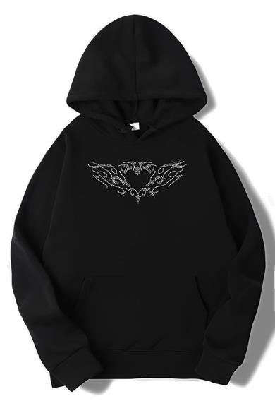 BRZ Collection Unisex Oversize Taşlı Heart Hoodie