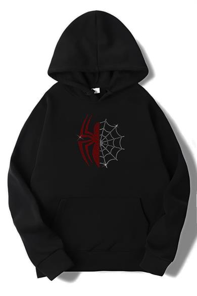 BRZ Collection Unisex Oversize Taşlı Spider Hoodie