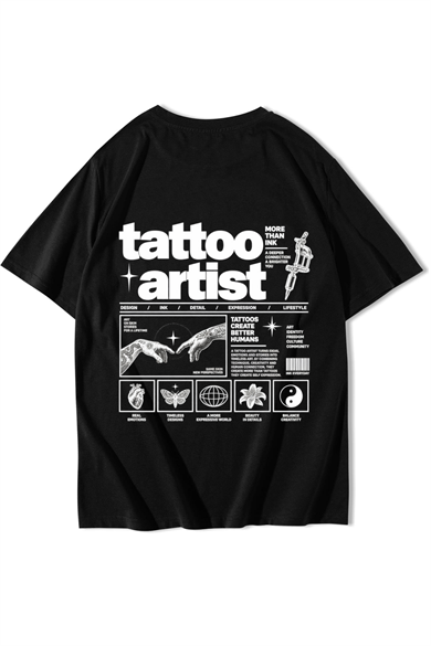 BRZ Collection Unisex Oversize Tattoo Artist T-shirt Siyah