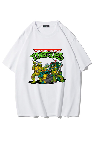 BRZ Collection Unisex Oversize Teenage Mutant Ninja Turtles - Ninja Kaplumbağalar - T-shirt (BEYAZ)