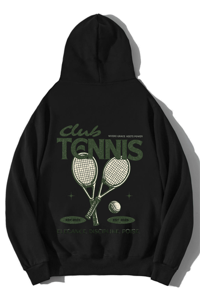 BRZ Collection Unisex Oversize Tennis Club Hoodie Siyah