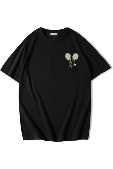BRZ Collection Unisex Oversize Tennis Club T-shirt Siyah