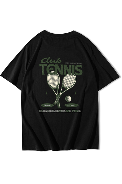 BRZ Collection Unisex Oversize Tennis Club T-shirt Siyah