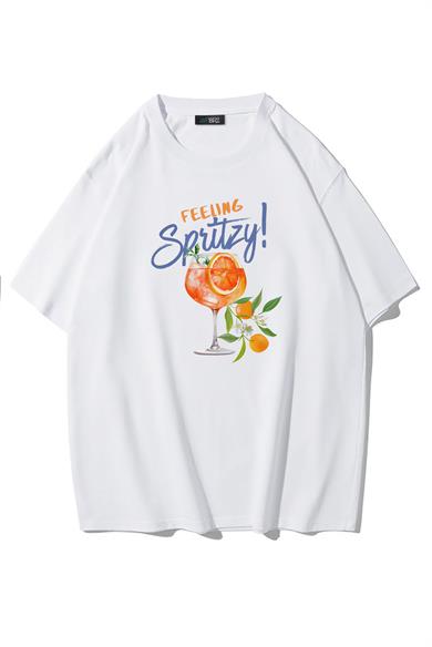 BRZ Collection Unisex Oversize The Aperol Spritz T-shirt Beyaz