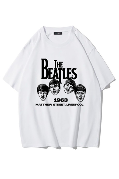 BRZ Collection Unisex Oversize The Beatles T-shirt Beyaz