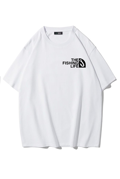 BRZ Collection Unisex Oversize The Fishing Life T-shirt (BEYAZ)