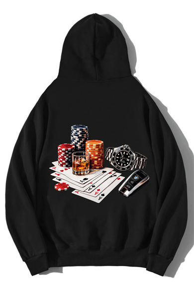 BRZ Collection Unisex Oversize The Gambler Hoodie Siyah