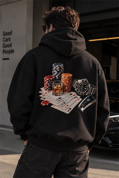BRZ Collection Unisex Oversize The Gambler Hoodie Siyah