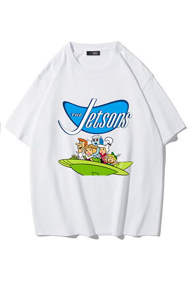 BRZ Collection Unisex Oversize The Jetsons (Jetgiller) T-shirt (BEYAZ)