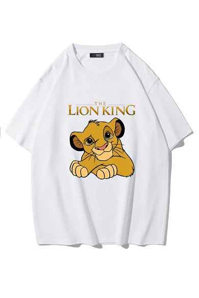 BRZ Collection Unisex Oversize The Lion King T-shirt (BEYAZ)