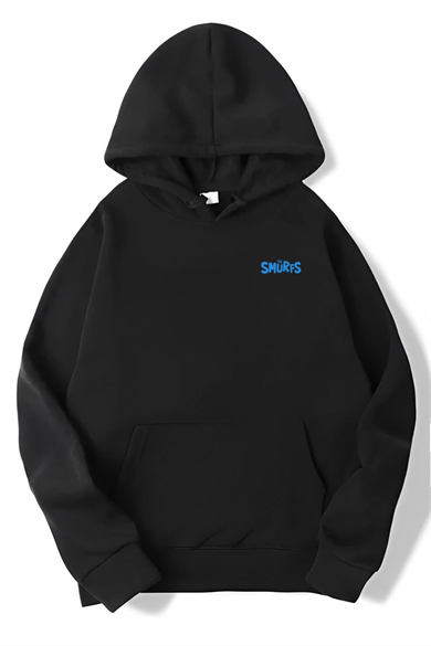 BRZ Collection Unisex Oversize The Smurfs (Şirinler) Hoodie Siyah