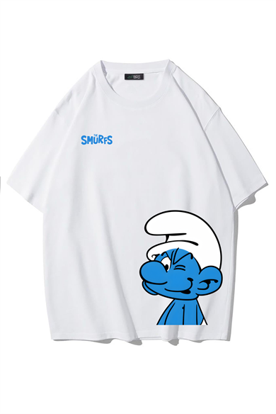 BRZ Collection Unisex Oversize The Smurfs (Şirinler) T-shirt (BEYAZ)