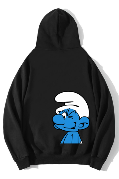 BRZ Collection Unisex Oversize The Smurfs (Şirinler) Hoodie Siyah
