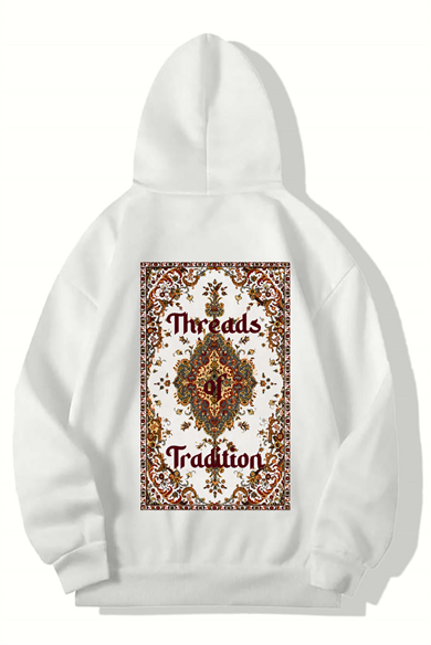 BRZ Collection Unisex Oversize Threads of Tradition Vintage Halı Motifli HOODIE (BEYAZ)