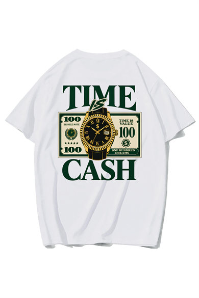BRZ Collection Unisex Oversize Time Is Cash T-shirt BEYAZ