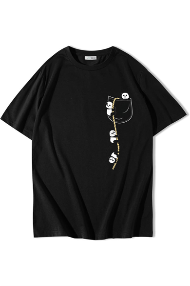 BRZ Collection Unisex Oversize Tırmanan Sevimli Pandalar T-shirt Siyah