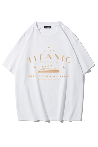 BRZ Collection Unisex Oversize Titanic T-shirt (BEYAZ)