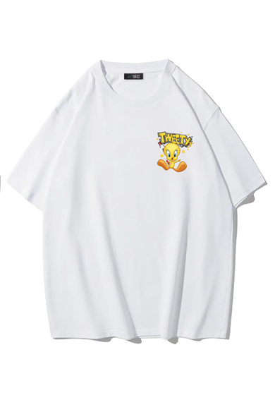 BRZ Collection Unisex Oversize Tweety T-shirt (BEYAZ)