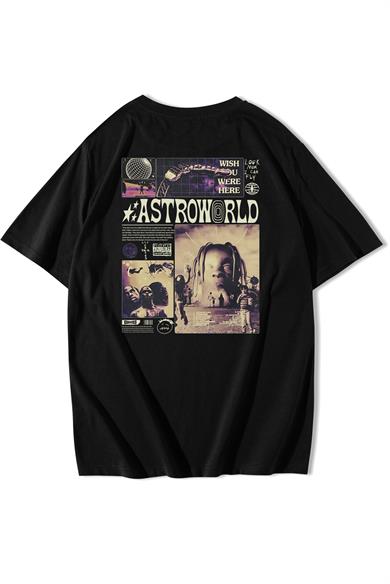 BRZ Collection Unisex Oversize Wish You Were Here Astroworld T-shirt Siyah
