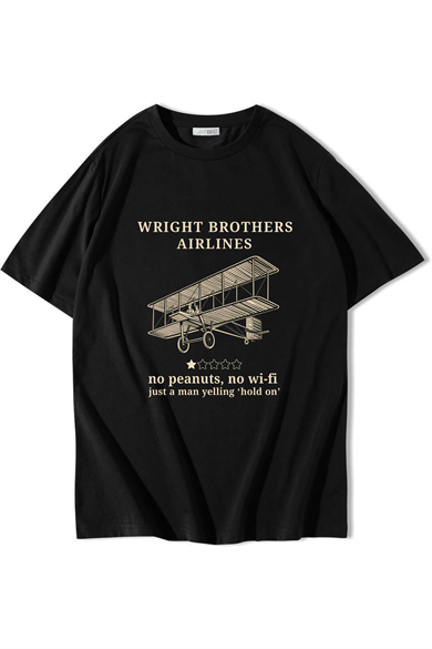 BRZ Collection Unisex Oversize Wright Brothers Airlines T-shirt Siyah
