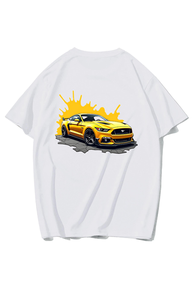 BRZ Collection Unisex Oversize Yellow Ferra ri T-shirt (BEYAZ)