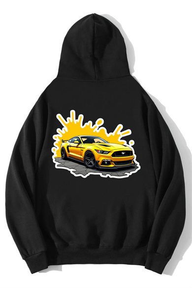 BRZ Collection Unisex Oversize Yellow Ferrari Hoodie Siyah