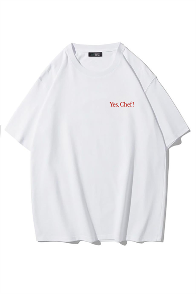 BRZ Collection Unisex Oversize Yes Chef T-shirt BEYAZ