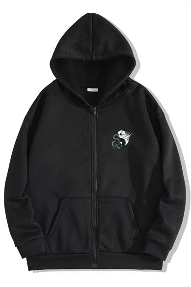 BRZ Collection Unisex Oversize Ying Yang Snake And Crane Fermuarlı Hoodie