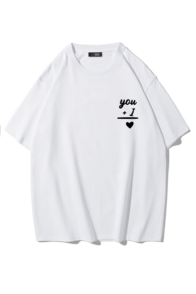 BRZ Collection Unisex Oversize You + I T-shirt (BEYAZ)